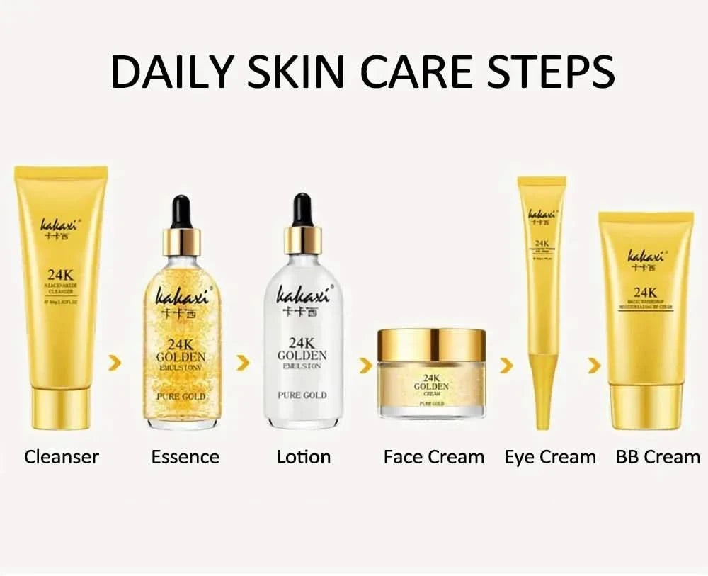 24K Gold Nicotinamide Skin Care Set Moisturizing Skin Face Essence Face Cream Remove Dark Circles Eye Cream Exquisite Gift Box Jay Cosmetic