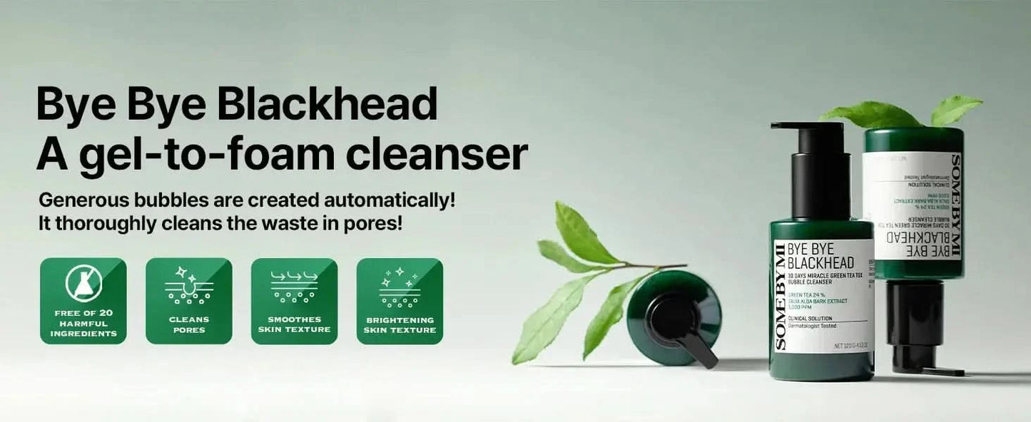 SOME BY MI Bye Bye Blackhead 30 Days Miracle Green Tea Tox Bubble Cleanser - 4.23 Oz, 120g Jay Cosmetic
